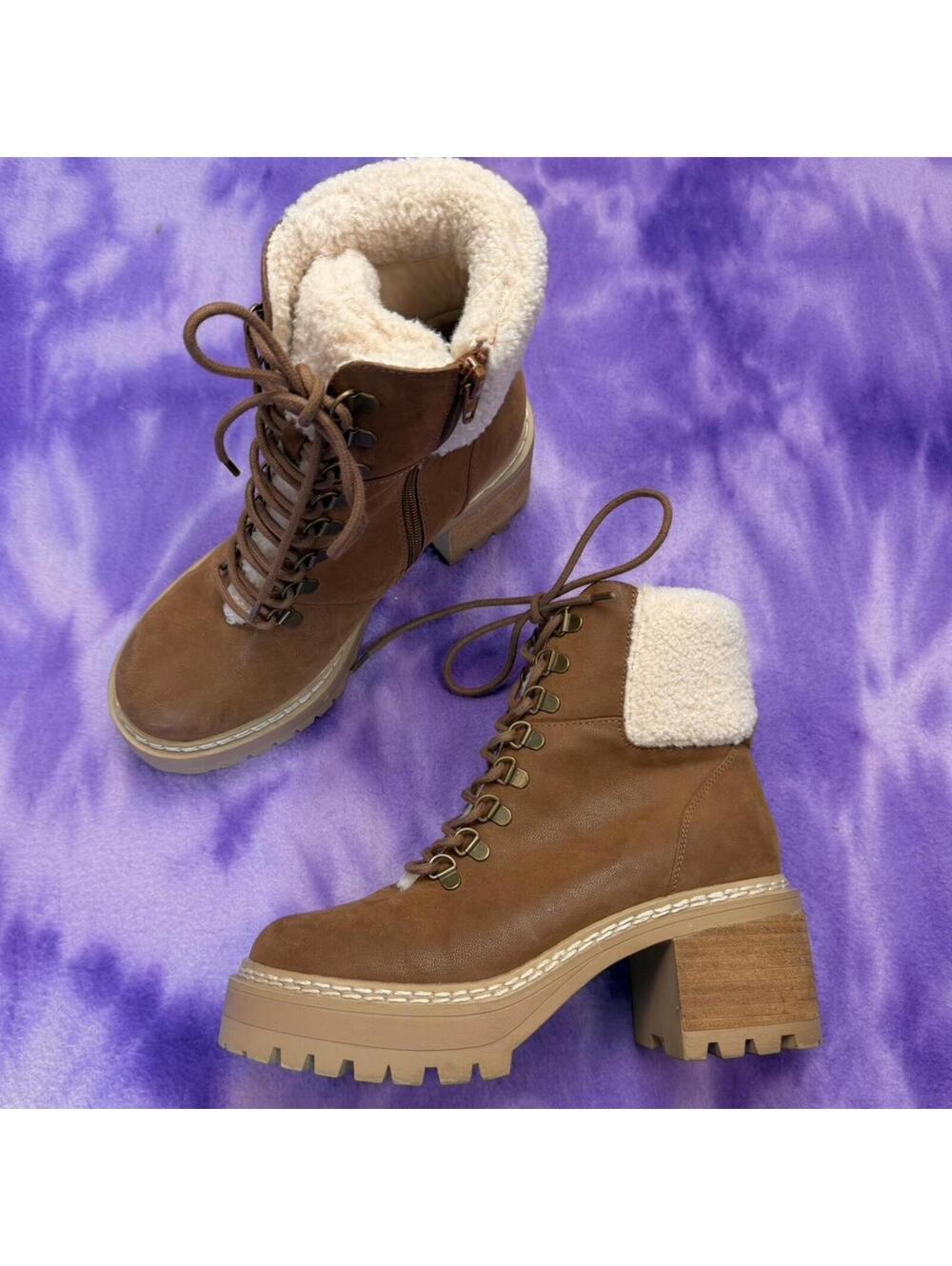 Altar’d state Beatrize brown platform chunky hiking sherpa booties